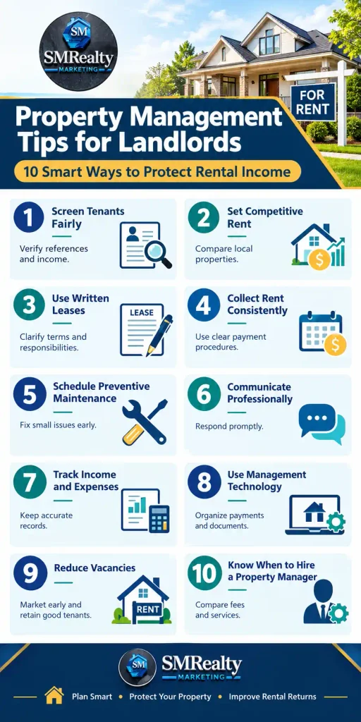 Property Management Tips for Landlords: 10 smart strategies for tenant screening, rent collection, maintenance, and rental income growth.